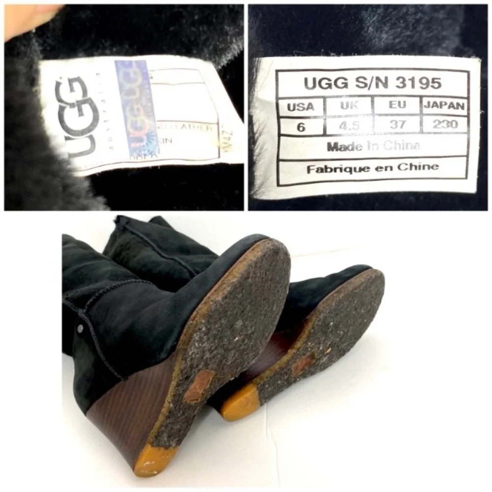Ugg Suede Sheepskin Knee High Wedge Boot In Black